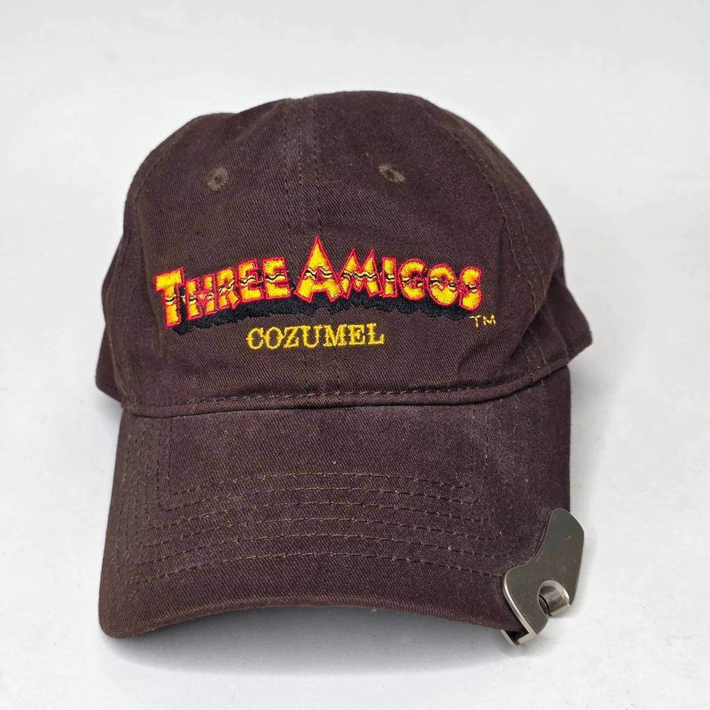 Three Amigos Cozumel Brown Baseball Hat with Built-in Brim Bottle Opener